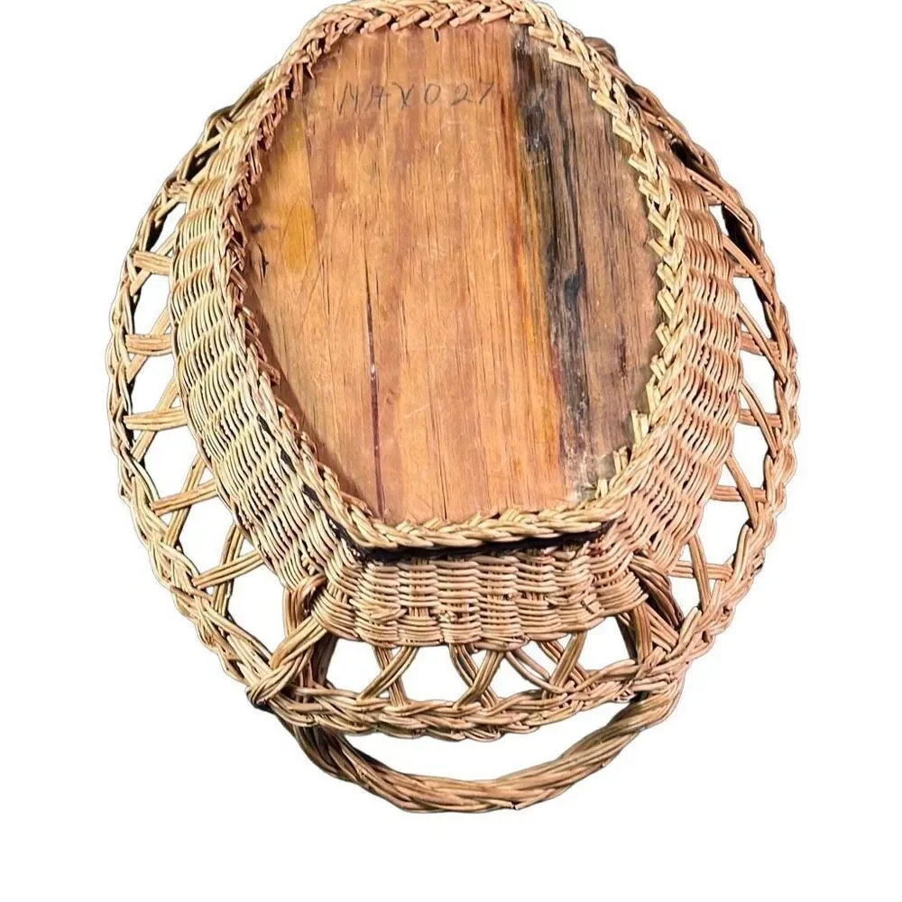 Vintage Mexico Bird Feather Folk Art Painted Wicker Basket Wall Decor 12
